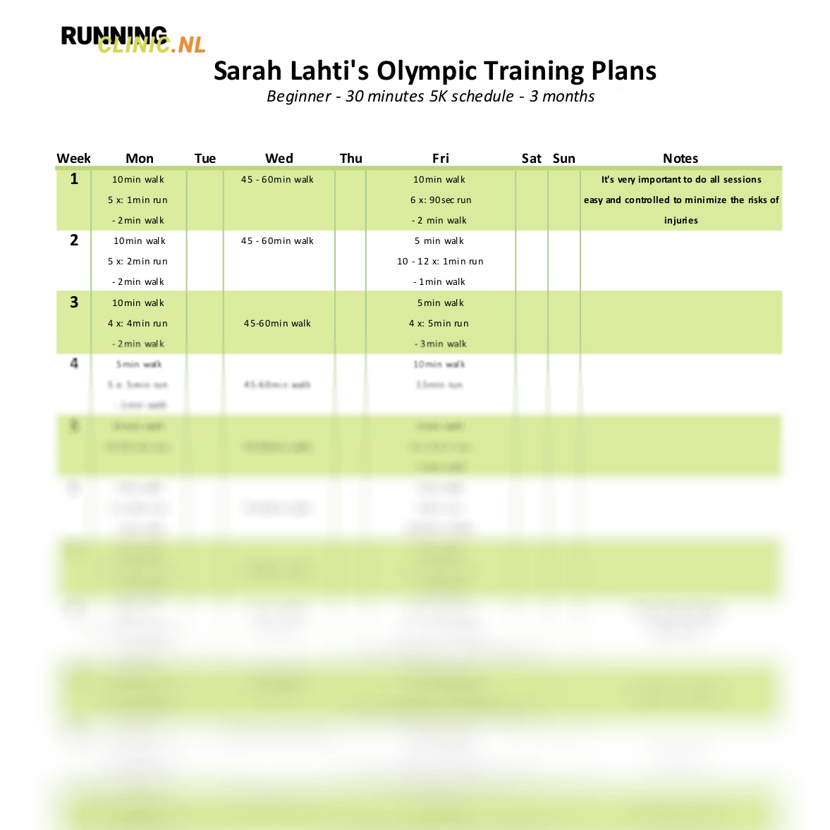 Sarah Lahti's Olympic Training Plan - Hardloopschema (1) - 5K - Beginner - 30 mins | Sarah Lahti | Runningclinic.nl